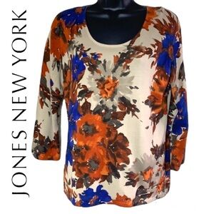 Jones Wear Petite cream floral print sweater size PXL